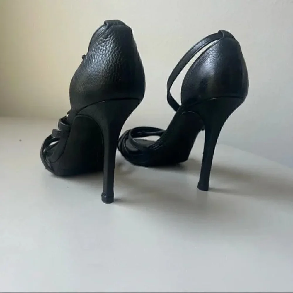 Tory Burch Elizabella, Black Leather Heels Sandals Size 9
